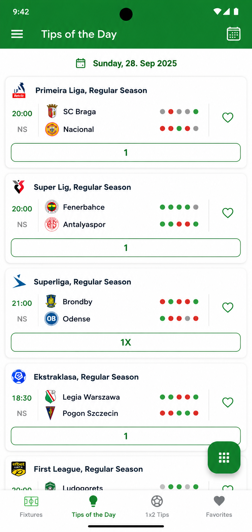 Predictions screen in the Fixtures Hub mobile app